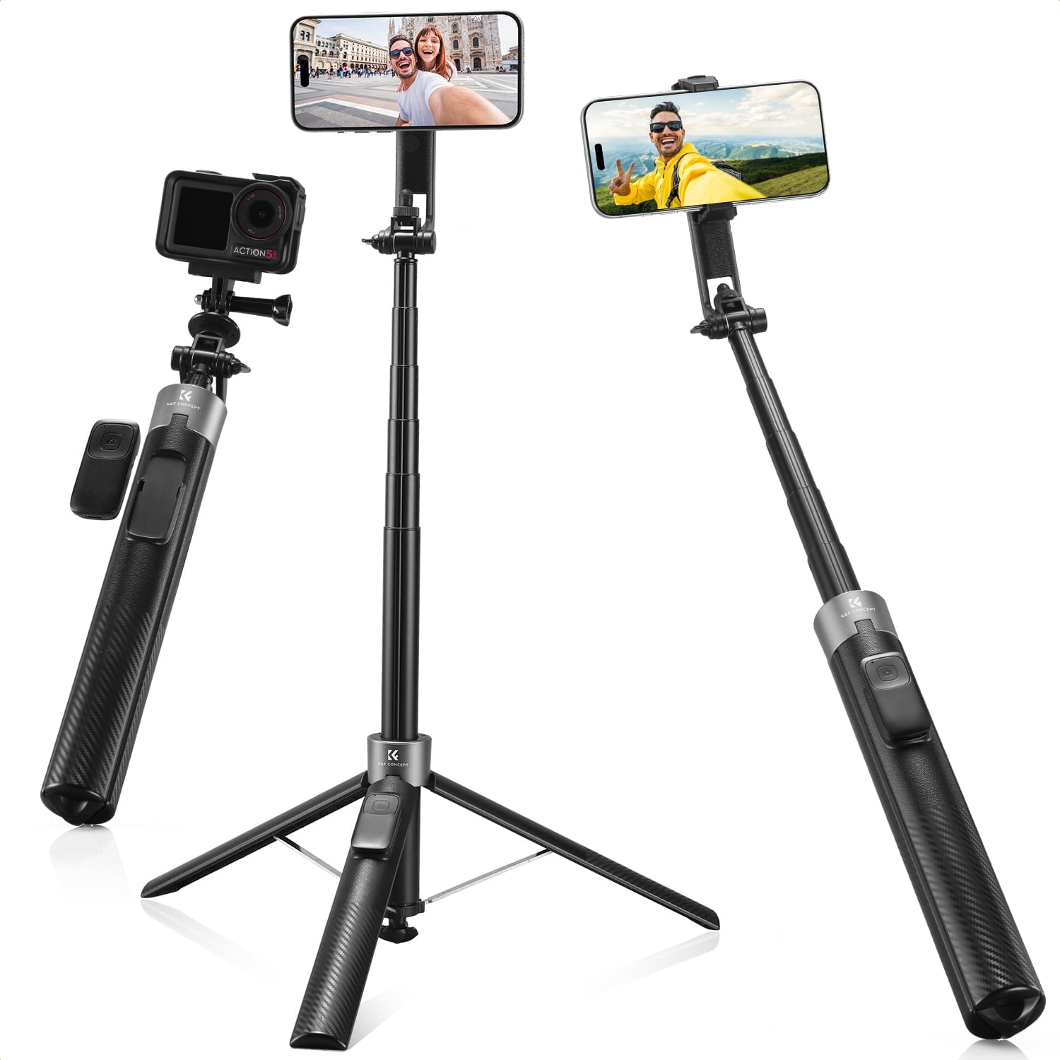 K&F CONCEPT 72" Tripod for iPhone, 3-in-1 Magnetic & Clip Selfie Stick with Remote, 360° Rotatable Magnetic Phone Tripod, Compatible with iPhone 17-12 Series Android Phones
