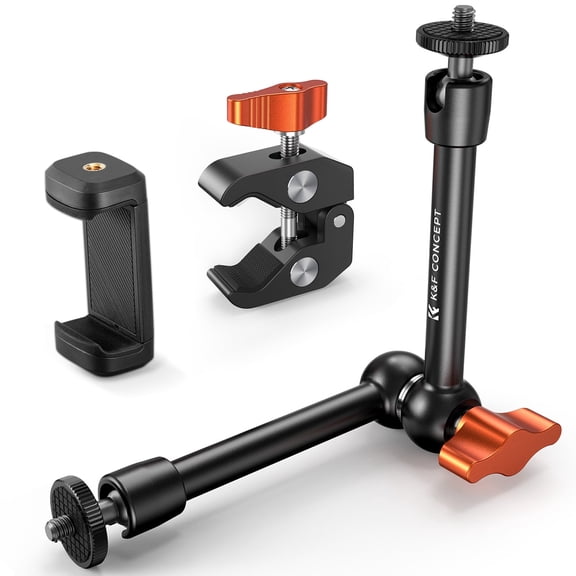 K&F CONCEPT 9.8" Magic Arm with Super Clamp and Phone Clip, Kit with 1/4" & 3/8" Thread Screw, Articulating Friction Arm with Cold Shoe Clamp Mount