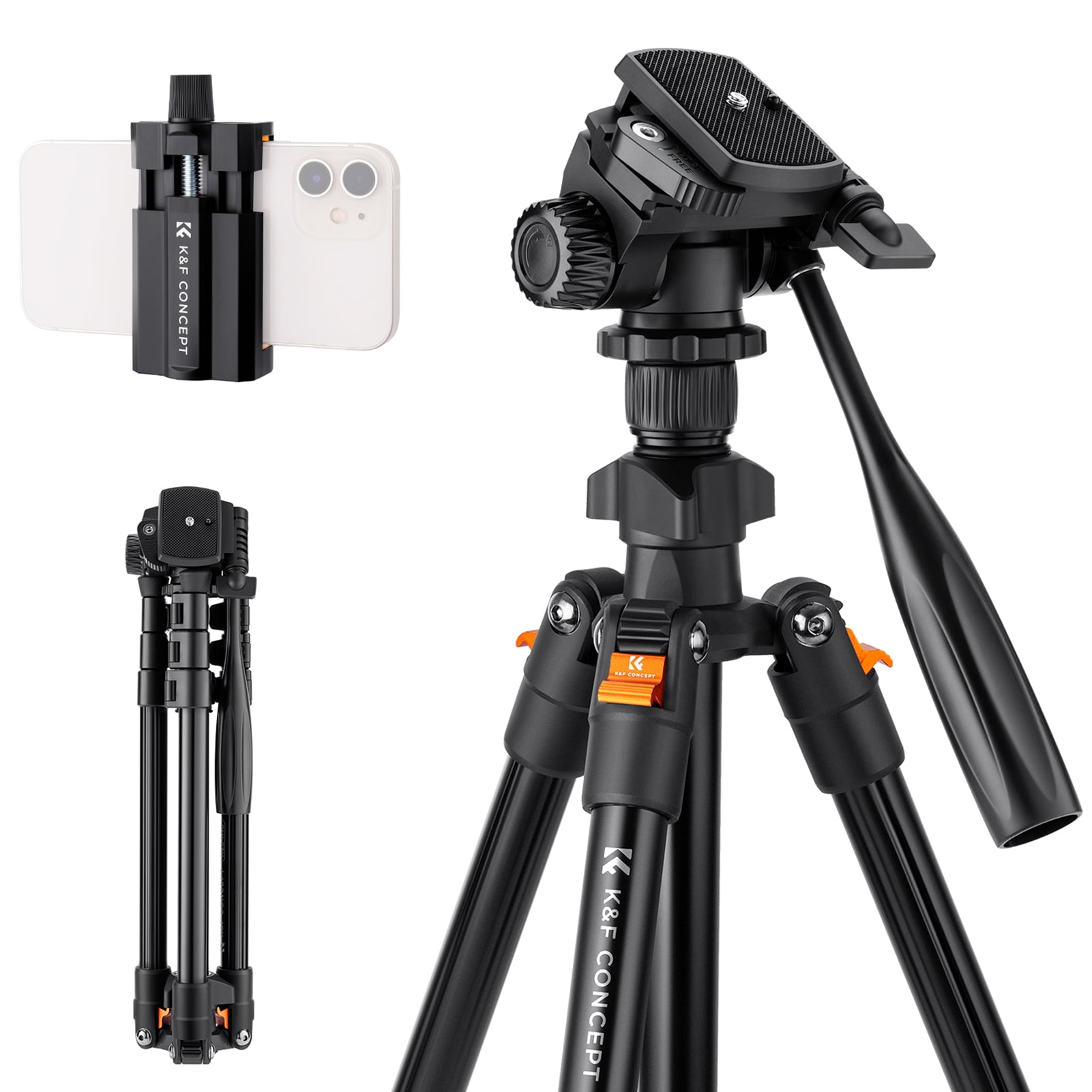 K&F CONCEPT Aluminum Alloy Camera Tripod Stand, Portable and Lightweight,  Max. Height 162cm/63.8in, 3kg/6.6lbs Load Capacity for DSLR Cameras Travel  ...