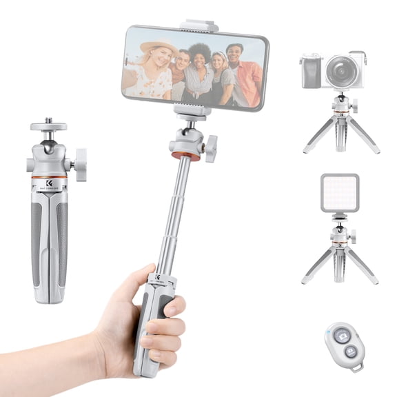 K&F CONCEPT Extendable Selfie Stick Tripod with Phone Holder and Remote Shutter for 15/14/13/12 Mirrorless Camera Vlog Aluminum Alloy 2kg Load