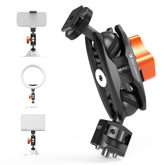 K&F CONCEPT Magic Arm, Multi-Function Double Ball Head with Cold Shoe Mount 1/4" Screw for Super Clamp, Monitor, LED Light
