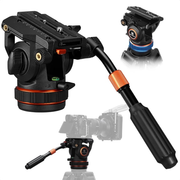 K&F CONCEPT Professional Fluid Head, Lightweight Fluid Video Head Silky-Smooth Stable Tripod Head Mount Max Load 17.6lbs/8kg, Tripod Head for 360Pan and -75to 90 Tilt