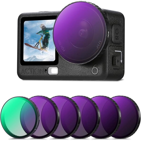 K&F CONCEPT Snap On CPL ND Filter Kit, 6 Pack CPL ND8 ND16 ND32 ND64 ND256 Action 6 Filter, Neutral Density Polarizing Action Camera Accessories Compatible