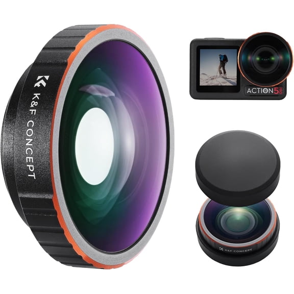 K&F CONCEPT Wide-Angle Lens Compatible with DJI Osmo Action 5 Pro, Screw On 185 Wider View Multi-Coated Optical Glass Action Camera Accessories for Osmo Action 4