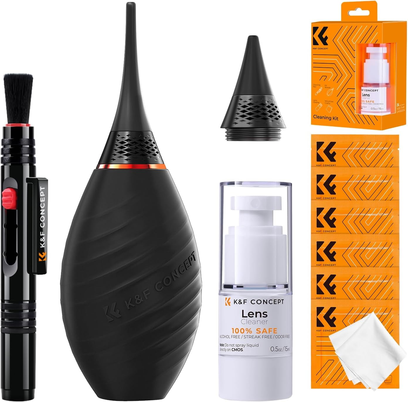 K&F Concept 10-in-1 Camera Lens Cleaning Kit for DSLR Camera Lens Filter  Cell Phones with Advanced Silicone Air Blower*1+Short Nozzle*1+Long