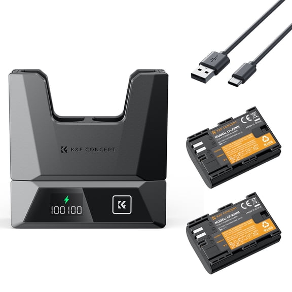 K&F Concept 2-Pack 2600mAh LP-E6NH Battery and 18W Charger Compatible with Canon EOS R7, R5, R6, R, 5D Mark II/III/IV, 6D, 6D Mark II, 7D, 7D Mark II, 90D, 60D, 70D, 80D Cameras