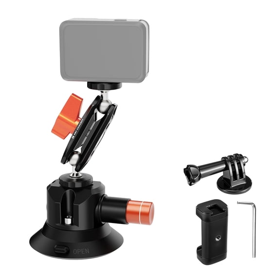 K&F CONCEPT 3" Suction Cup Mount with 360° Double Ball Head Magic Arm, 1/4" Screw Threads, Quick Release Car Mount Compatible with DJI Insta360