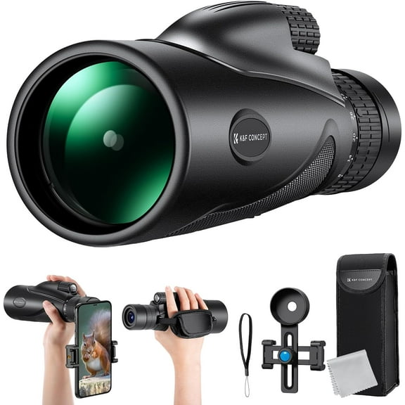 K&F Concept 32X50 Zoom Monocular - High Power Dual Focus Prism Compact Monoculars for Kids Adults with Phone Adapter, Low Light Night Vision, FMC Lens for Bird Watching Hunting Travel Camping Starg