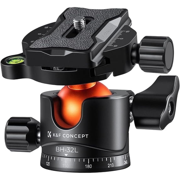 K&F CONCEPT 32mm Metal Tripod Ball Head, 360 Degree Rotating Panoramic with 1/4 inch Quick Release Plate Bubble Level for Monopod Camera Camcorder 26.4lbs/12kg Load Capacity