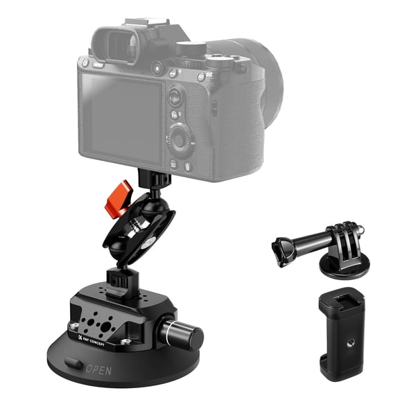 K&F CONCEPT 4.5" Suction Cup Camera Mount with Double Ball Head Magic Arm, Mobile Phone Clamp, Gopro Adapter Accessories, 3/8" to 1/4" Adapter Screw, MS45