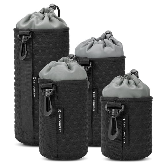 K&F CONCEPT 4 Pack Camera Lens Pouch Case, Protective Lens Bag for Mirrorless Lenses, Drawstring Camera Lens Pouches