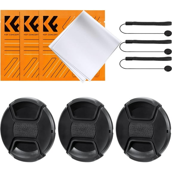 K&F Concept 40.5mm 9-in-1 Center Pinch Lens Cap + Anti-Loss Keeper Leash + Microfiber Cleaning Cloth Kit Compatible with Camera Lenses