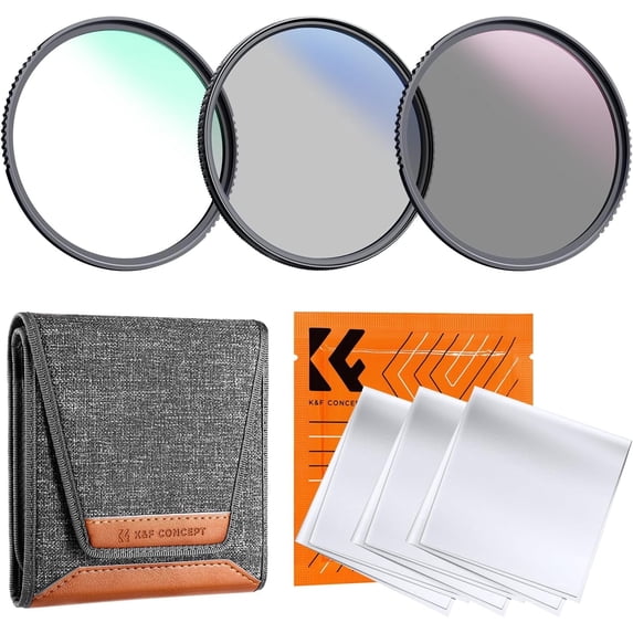 K&F CONCEPT 49mm UV/CPL/ND Lens Filter Kit (3 Pieces)-18 Multi-Layer Coatings, UV Filter + Polarizer Filter + Neutral Density Filter (ND4) + Cleaning Cloth+ Filter Pouch for Camera Lens