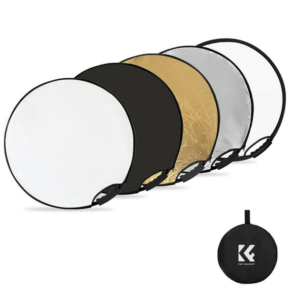 K&F Concept 5-in-1 Light Reflector with Grip 22"(60cm) Photography Diffuser Collapsible Portable for Studio and Outdoor