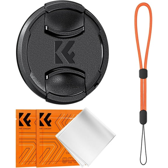 K&F Concept 52mm Lens Cap Cover, 4-in-1 Center Pinch Lens Cover + Anti-Loss Keeper Leash + Microfiber Cleaning Cloth Kits
