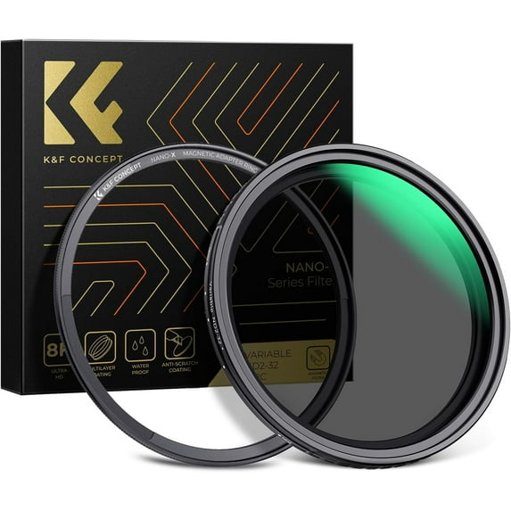 K&F CONCEPT 52mm Magnetic Variable ND Lens Filter ND2-ND32 (1-5 Stops) + Magnetic Basic Ring Kit, Adjustable Neutral Density Filter with 28 Multi-Layer Coatings Waterproof (Nano-X Series)