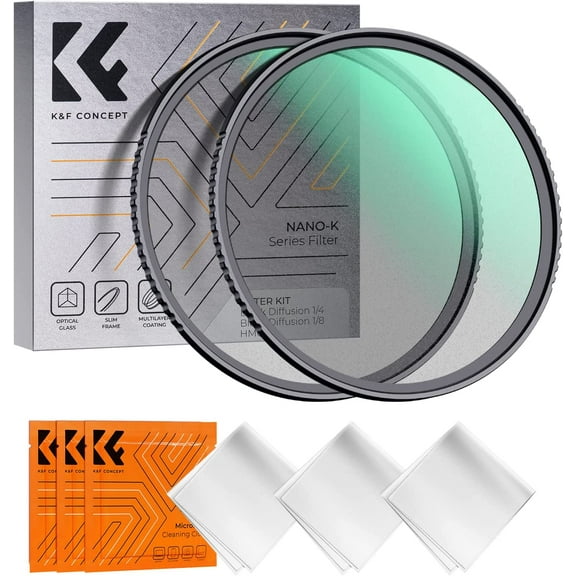 K&F Concept 55mm Black Diffusion 1/4 & 1/8 Filters Kit Mist Cinematic Effect Filters Set with Multi-Layer Coated for Camera Lens - K Series