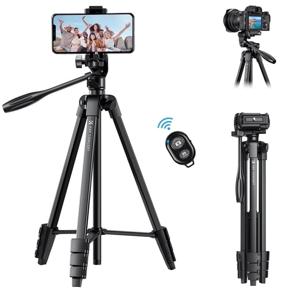 K&F CONCEPT 60" Ultra Lightweight Camera Phone Tripod Stand with Remote, Cellphone Holder, 360° Panorama, Cold Shoe Interface, Portable Travel Tripod