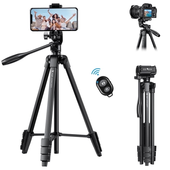 K&F CONCEPT 60" Ultra Lightweight Camera Phone Tripod Stand with Remote, Cellphone Holder, 360° Panorama, Cold Shoe Interface, Portable Travel Tripod