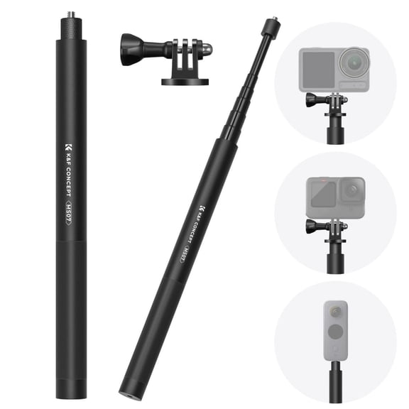 K&F CONCEPT 60 inch Invisible Selfie Stick, Extension Pole Compatiable with Insta360 Sports Camera, GoPro, DJI Action, 1/4" Extended Monopod Pole with GoPro Adapter