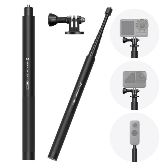 K&F Concept 60 inch Invisible Selfie Stick, Extension Pole Compatiable with Insta360 Sports Camera, GoPro, DJI Action, 1/4" Extended Monopod Pole with GoPro Adapter