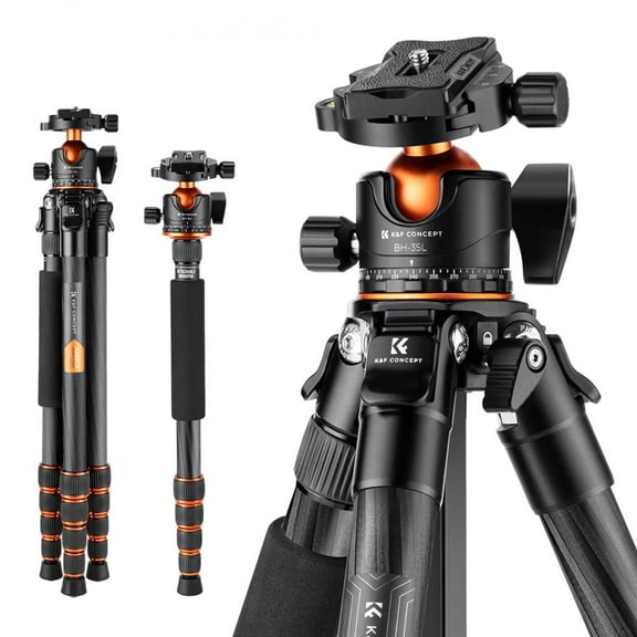 K&F Concept 61.4"/156cm Professional Carbon Fiber Tripod, 15kg/33lbs Load Camera Tripod with 360 Ball Head, Portable Detachable Monopod for DSLR Camcorders
