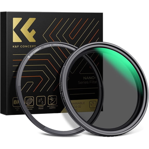 K&F CONCEPT 62mm Magnetic Variable ND Lens Filter ND2-ND32 (1-5 Stops) + Magnetic Basic Ring Kit, Adjustable Neutral Density Filter with 28 Multi-Layer Coatings Waterproof (Nano-X Series)