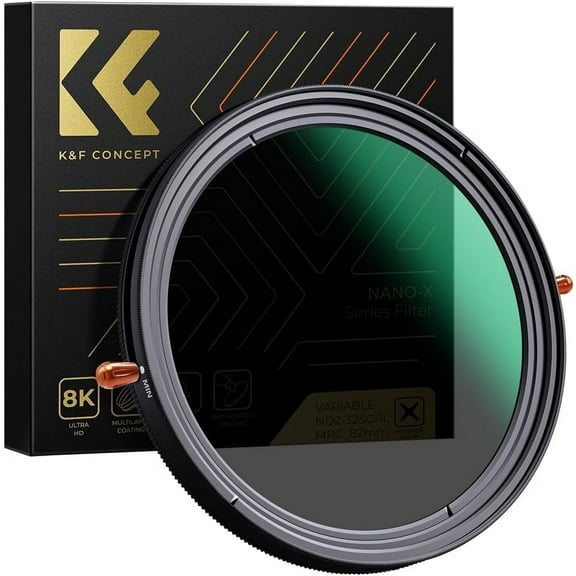 K&F CONCEPT 62mm Variable Fader ND2-ND32 ND Filter and CPL Circular Polarizing Filter 2 in 1 for Camera Lens No x Spot Waterproof Scratch Resistant