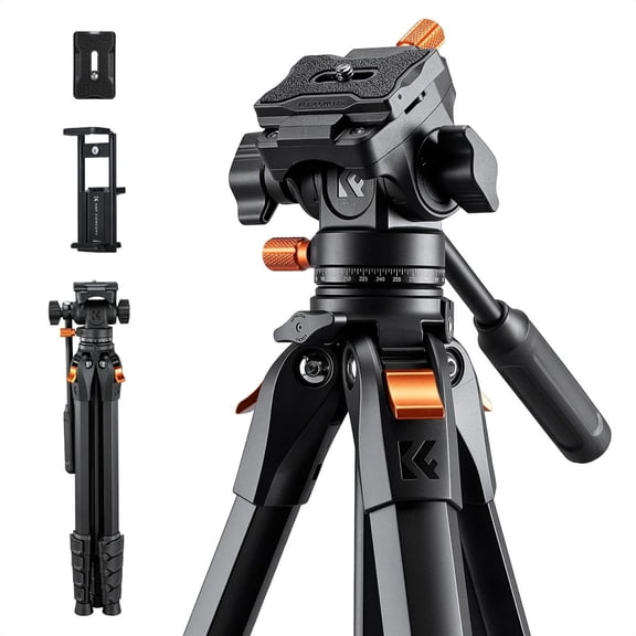 K&F Concept 63" Camera Tripod with Fluid Head, Lightweight Aluminum Video Tripod for Vlogging, Travel & Live Streaming