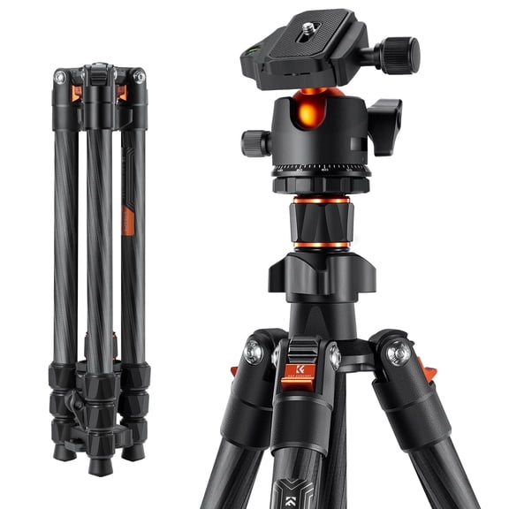 K&F Concept 64"/1.6m Carbon Fiber Camera Tripod with 360 Degree Ball Head,Lightweight 8kg/17.6lbs Load Travel Quick Release Plate for DSLR Cameras Indoor Outdoor