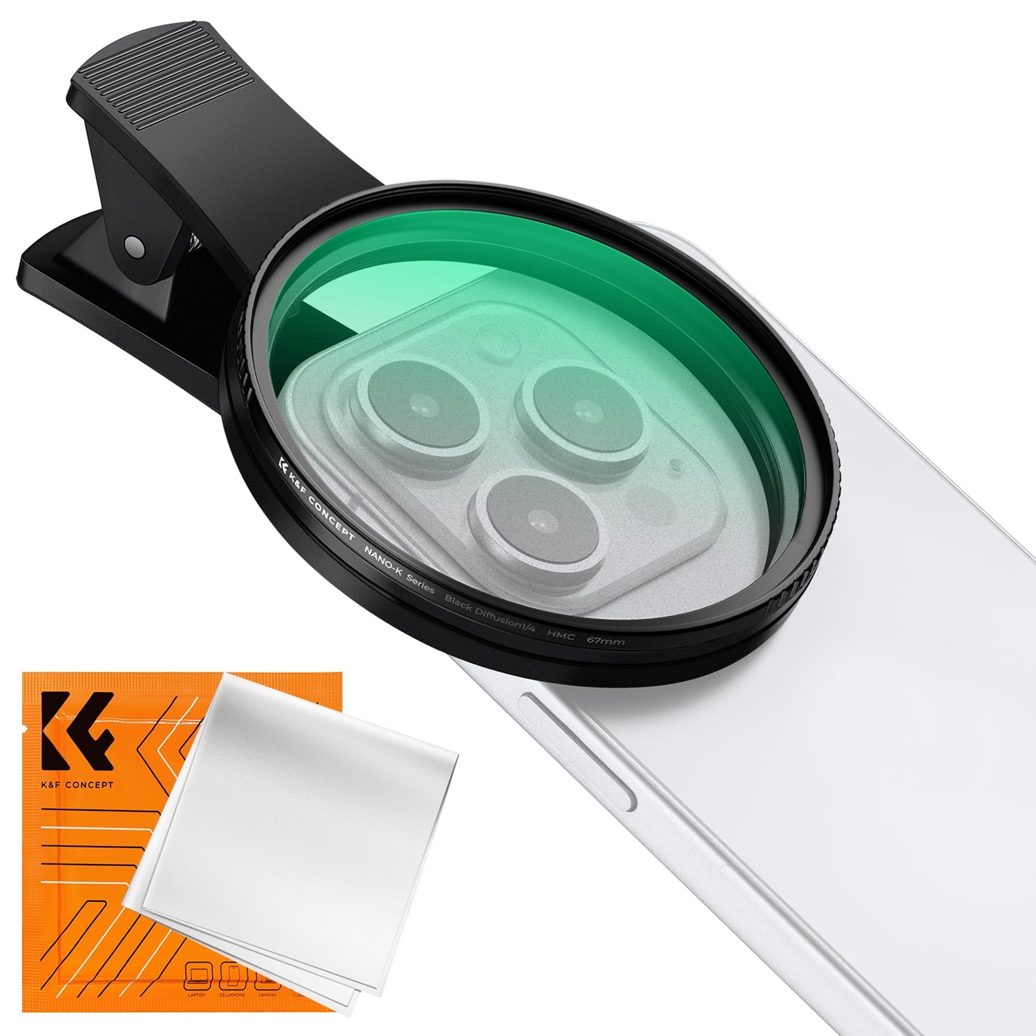 K&F CONCEPT 67mm Clip-on Black Diffusion 1/4 Phone Camera Lens Filter ...