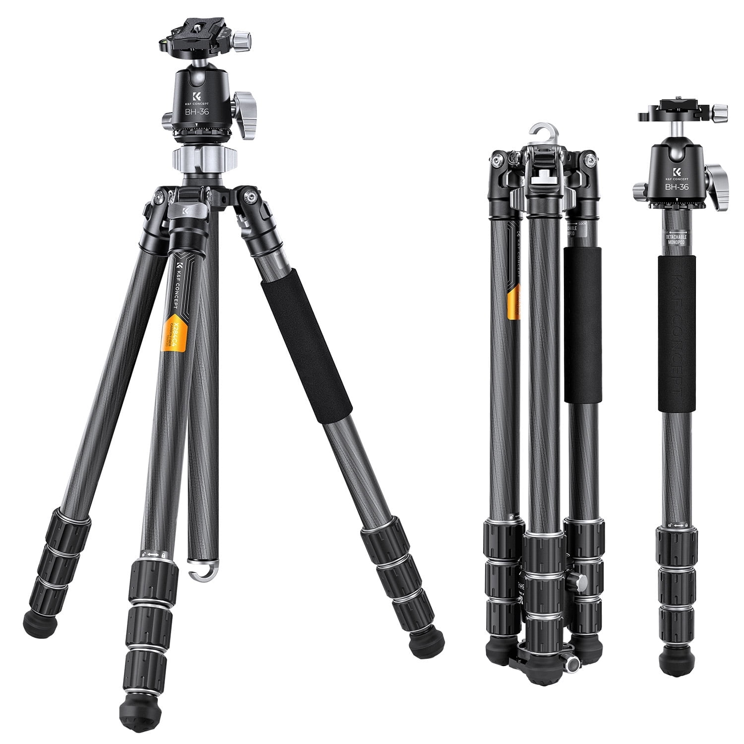 K&F Concept 68"/1.7m Carbon Fiber Camera Tripod, Professional Camera Tripod with 36mm Metal Ball Head Load,16KG/35.2lbs Travel Tripod for DSLR Camera