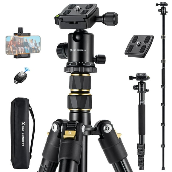 K&F Concept 72" Professional Camera Tripod for DSLR Camera/Smartphone with Bluetooth Wireless, Lightweight Tripod with 360 Panorama Ball Head Quick Release Plate for Travel/Work