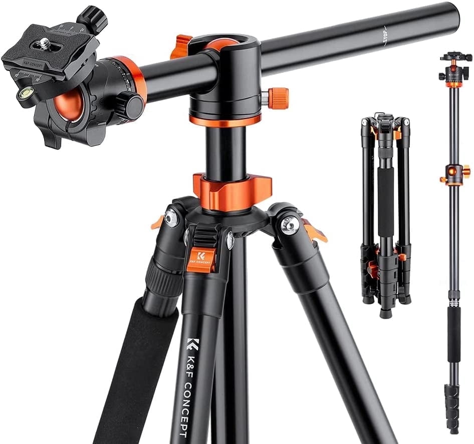 K&F CONCEPT 73 inch /186cm Camera Tripod,Transverse Center Column Aluminium DSLR Tripod with 360 Degree Ball Head 10kg Load Capacity,Quick Release Plate,Detachable Monopod T255A3+BH-28L