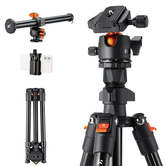 "K&F Concept 76.7"" Aluminum Alloy Camera Tripod with 360° Ball Head, Lightweight Travel Tripod for DSLR Cameras"