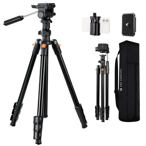 K&F Concept 77"/1.96m Lightweight Travel Camera Tripod with 3-Way Head, Aluminium Camera Tripods for DSLR, with Mobile Phone Holder O234A5+BV01