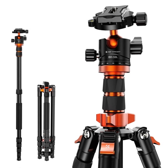 K&F Concept 78"/198cm Aluminum Camera Tripod for DSLR Cameras,Portable 26.4lbs/12KG Load Travel Tripod with 3-Section Central Axis, 360 Degree Metal Ball Head