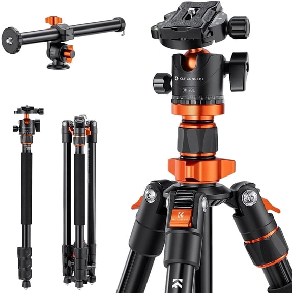 K&F CONCEPT 2m/78" Overhead Aluminum DSLR Tripod Compact Portable Vlog Tripod Monopod 22lbs/10kg Load with Rotatable 360 Center Column K234A7+BH-28L