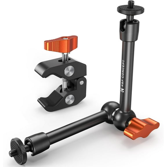 K&F Concept 9.8" Magic Arm with Super Clamp, Kit with 1/4" & 3/8" Thread Screw, Articulating Friction Arm with Cold Shoe Clamp Mount