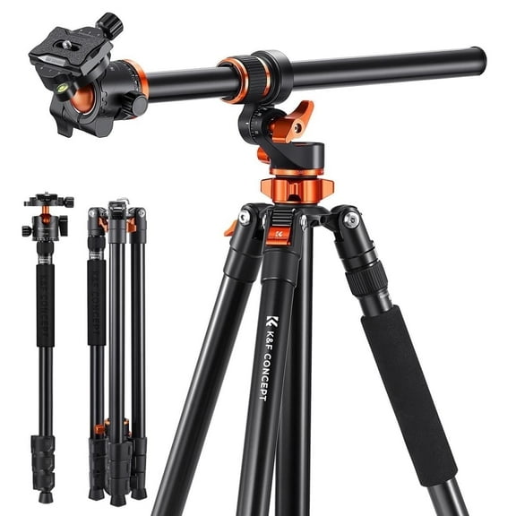 K&F Concept Aluminum Tripod Monopod with 28mm Panoramic Head, Reversible Plate Lock, 360° Center Column