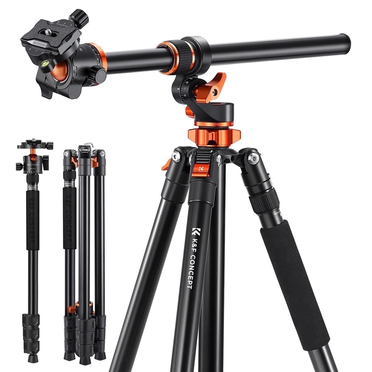 K&F Concept Aluminum Tripod Monopod with 28mm Panoramic Head, Reversible Plate Lock, 360 Center Column