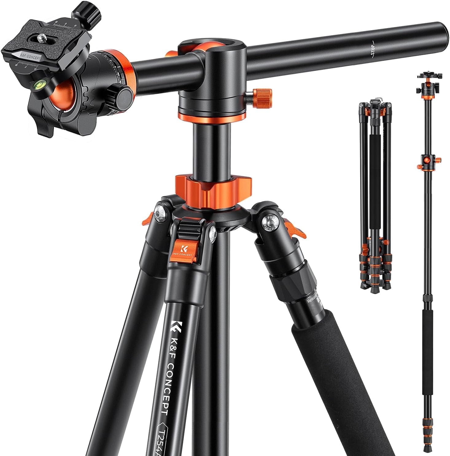Tall K&F CONCEPT Aluminium Camera Tripod with Detachable Monopod, Black