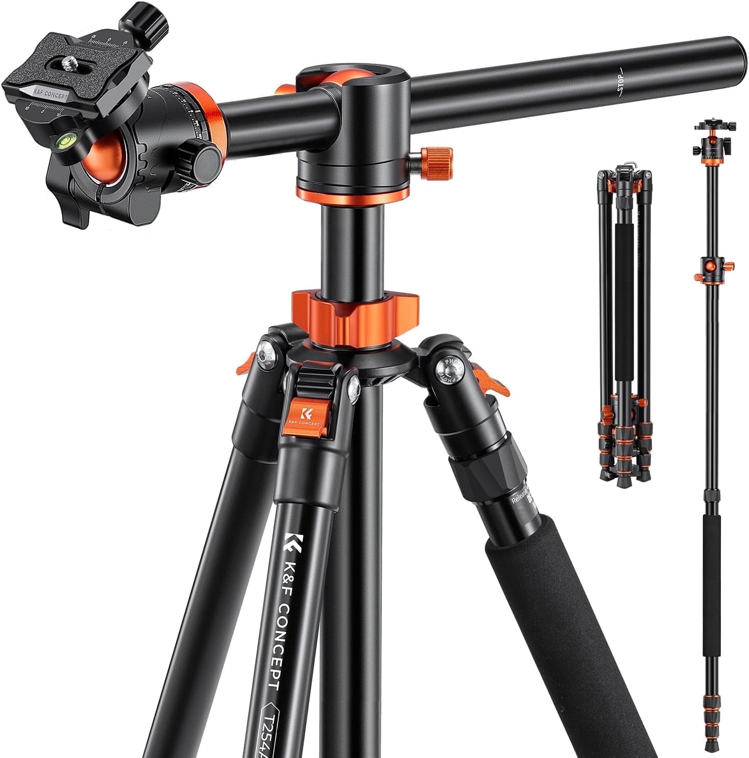 K&F CONCEPT 94" Overhead Camera Tripod aluminum video Tripod Transverse Center Column 22lbs/10kg Load with Detachable Monopod for DSLR SLR