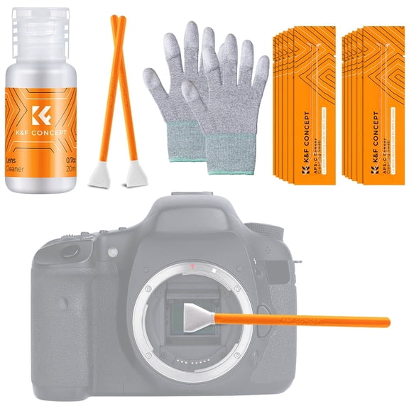 K&F Concept APS-C Sensor Cleaning Kit - 16pcs Swabs, 20ml Cleaner & Gloves, Camera Lens Cleaning Kit Compatible with CMOS & CCD Sensors