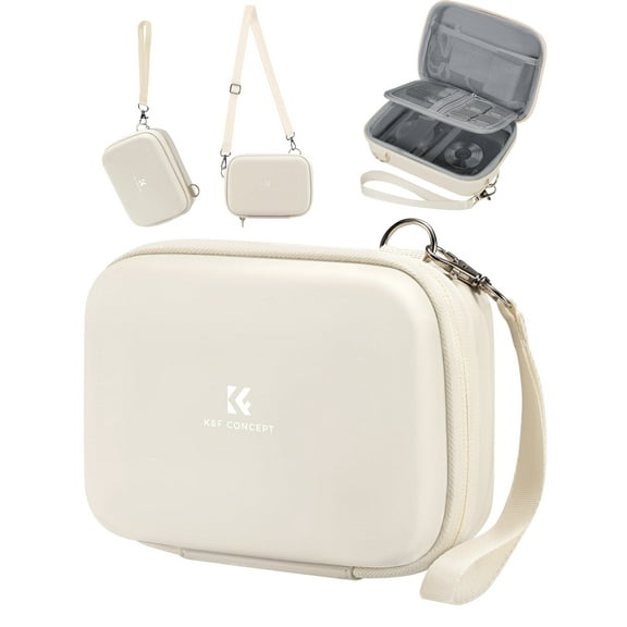 K&F Concept Anti-Scratch Mini Digital Camera Bag, Small EVA Hard Protector with Strap/Built-in Mesh Bag for Outdoor,Gift for Friend/Families-Beige