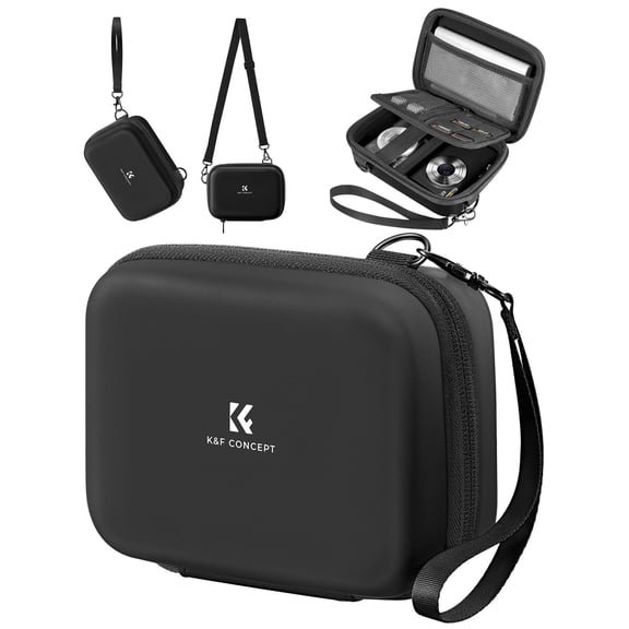 K&F CONCEPT Anti-Scratch Mini Digital Camera Bag, Small EVA Hard Protector with Strap/Built-in Mesh Bag for Outdoor,Gift for Friend/Families-Black