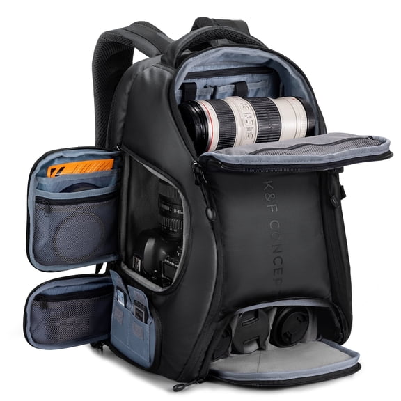 K&F CONCEPT Camera Backpack 25L Large Capacity Camera Bag for Photographers with Raincover Camera Case with 15.6" Laptop Compartment (Black)