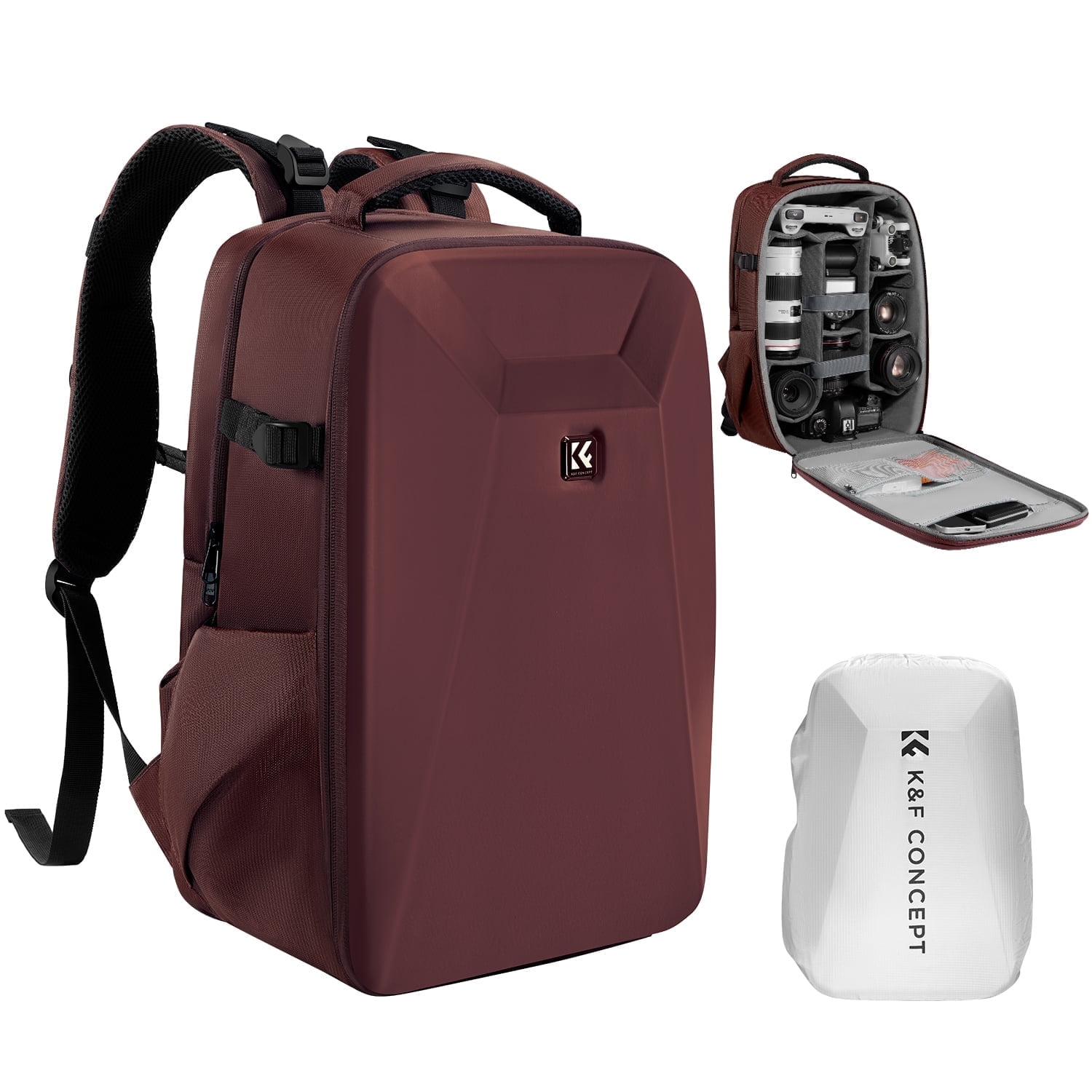 K&F Concept Camera Backpack Hardshell DSLR Photography Camera Bag with 15-15.6 Inch Laptop Compartment Waterproof Camera Case - 22L (Red)
