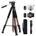 thumbnail image 1 of K&F CONCEPT Camera Tripod, 75" Lightweight Travel Outdoor DSLR Tripods for Recording , Cellphone Clip for Live Streaming Vlog (Bronze Gold), 1 of 9