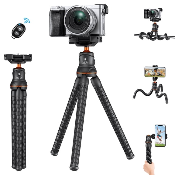 K&F Concept Camera Tripod Versatile Mini Flexible Phone Stand, Adjustable Legs Phone Tripod with Bluetooth Remote for Cellphones Video Recording, Vlogging and Travel Photography